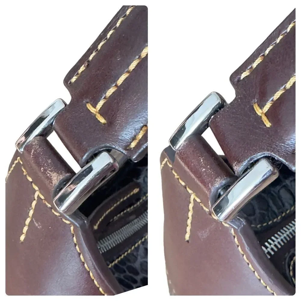 DOONEY & BOURKE Brown Crocodile Embossed Leather Hobo Shoulder Handbag